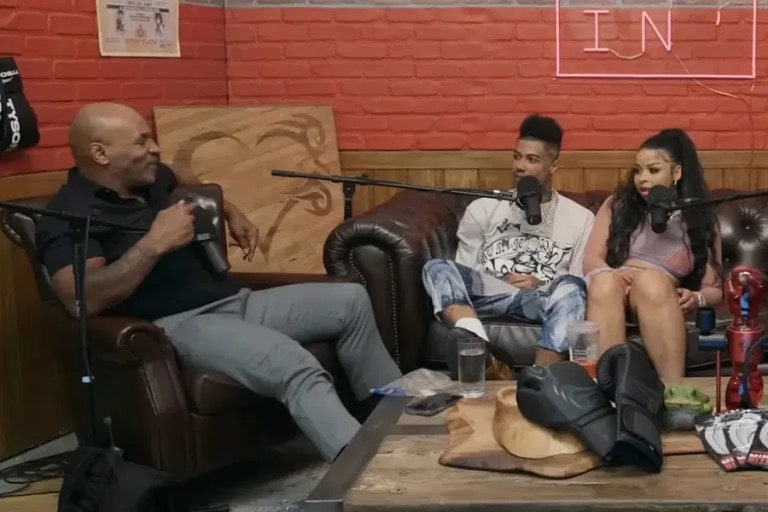 Tyson with Blueface and his girlfriend Chrisean Rock on the podcast